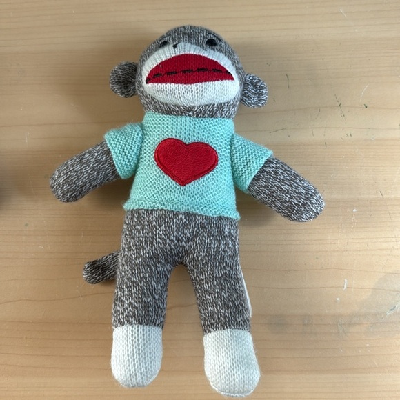Dan Dee Dandee Sock Monkey Heart Valentines Plush Stuffed Toy Set brown grey 9" - Picture 5 of 6